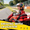 HOMCOM 24V Electric Go Kart for Kids, Ride On Racing Kart with Adjustable Seat, Battery Powered Drifting Ride On Car with Music, Light, Slow Start, Button Start, Horn, for 6-12 Years, Red