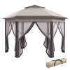 Outsunny 3 x 4m Garden Gazebo Hexagon Pop Up Gazebo Party Tent Canopy Double Roof Instant Shelter with Netting and Carry Bag for Outdoor Patio, Beige