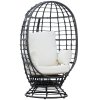 Outsunny 360 Swivel Egg Chair, Garden Rattan Swivel Chair with Thickened Cushion and Pillow, 150 KG Capacity for Indoor Outdoor, Balcony, Patio, Black