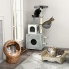 PawHut Wicker Cat House, Raised Cat Bed with Cylindrical Base, Soft Washable Cushion, Woven Water Hyacinth Cat Basket for Indoor and Outdoor, 42 x 33 x 52 cm - Brown