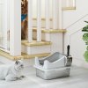 PawHut Cat Litter Tray Stainless Steel, Cat Litter Box High Sided with Metal Litter Scoop, Never Absorbs Odors, Anti Leakage & Easy to Clean, 43 x 33 x 25 cm, Grey