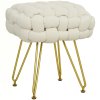 HOMCOM Square Foot Stool, Woven Footrest Ottoman with Metal Legs, Padded Makeup Vanity Stool, Velvet Dressing Table Seat for Bedroom