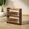 HOMCOM 2 Drawer Narrow Shoe Cabinet, Farmhouse Slim Shoe Storage Cabinet Cupboard with Adjustable Shelves and Barn Door Design for Entryway, Hallway, Rustic Brown