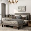 HOMCOM King Bed Frame with 5-Level Adjustable Velvet Upholstered Headboard, Wooden Slats Mattress Foundation, No Box Spring Needed, Grey