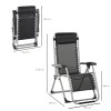 Outsunny 2 Piece Reclining Zero Gravity Chair Metal Frame Folding Garden Sun Lounger with Cushion Headrest, Dark Grey