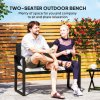 Outsunny 2 Seater Rattan Garden Bench, Outdoor Bench with Cushion, PE Wicker Garden Loveseat with Armrests, Galvanised Steel Frame for Patio, Park, Black