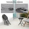 Outsunny Folding Stool Set of 4, Decorative Garden Stool Chair with Safety Latch, Foldable Garden Stools with Powder-Coated Steel Legs HDPE Seat and Handle for Indoor and Outdoor, Charcoal Grey