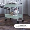 HOMCOM 3-tier Storage Trolley on Wheels, Metal Storage Cart, Rolling Ultility Cart with 3 Mesh Baskets for Living Room, Kitchen, Light Blue