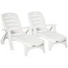 Outsunny Set of 2 Folding Sun Lounger with Wheels, 5-Position Adjustable Outdoor Deck Chair Furniture, Garden Beach Patio Pool Lounger Recliner Seat, White