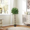 Outsunny Artificial Bay Laurel Topiary Trees w/ Pot Fake, Set Of 2 120cm/4FT Indoor Outdoor Greenery Plant Home Office Garden Decor Green