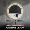 HOMCOM 600mm Round Bathroom Mirror with LED Lights, Wall Mounted Backlit Illuminated Bathroom Mirror with Demister, 3 Colours Dimmable, Memory Function, Touch Switch, Time and Temp Display, Gold Tone