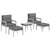 Outsunny 5 Pieces Rattan Garden Furniture Set, Patio Conversation Set with Cushions, Acacia Wood Top Coffee Table and Footstools, Outdoor Table and Chairs for Balcony, Terrace and Conservatory, Grey