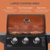Outsunny 3 Burner Gas BBQ, Outdoor Grill, Portable Barbecue Trolley with Warming Rack, Side Shelves, Storage Cabinet, Thermometer, Carbon Steel, Black