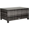 Outsunny PE Rattan Coffee Table, Rectangular Outdoor Coffee Table with Tempered Glass Top, 70 KG Capacity for Garden, Balcony, Terrace, Patio, Mixed Grey