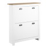 HOMCOM 2 Drawer Shoe Cabinet Modern Narrow Shoe Cupboard Hallway Wooden Storage Organiser with Flip Doors Adjustable Shelf for 12 Pairs, White