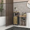 HOMCOM Slim Bathroom Storage Cabinet, Small Bamboo Bathroom Cabinet with Open Compartment and Adjustable Shelf