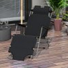 Outsunny 2 in 1 Folding Sun Lounger Reclining Garden Chair with 2-Level Adjustable Backrest, Outdoor Zero Gravity Recliner Garden Chair with Head Pillow and Armrests, Black