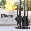 Outsunny 5 Pieces Fireplace Tools Set, Metal Fireplace Accessories Fireside Companion Set with Broom, Shovel, Poker and Bucket, Silver