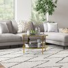 HOMCOM Round Coffee Table with Storage, 2-Tier Tempered Glass Coffee Table with Steel Frame for Living Room, Gold Tone
