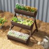 Outsunny 3 Tier 66L Raised Garden Bed Wooden Elevated Planter Box Kit for Flower, Vegetable, Herb, 65 x 75 x 76cm, Tan