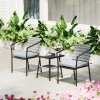 Outsunny 3 Pieces Rattan Bistro Set with Cushions, Wicker Garden Furniture Set, Glass Top Coffee Table and Chairs for Outdoor Patio, Balcony, Terrace and Conservatory, Grey