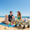 Outsunny 110L Festival Trolley on Wheels, Folding Camping Trolley Cart with Telescopic Handle, Carry Bag and All-Terrain Big Wheels, for Garden, Beach, Fishing, Black, Khaki