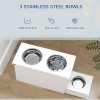 PawHut Raised Dog Bowls, Dog Feeding Station with Slow Feeder Mat, Storage Cabinet, 3 Stainless Steel Bowls, Semi-Auto Dispenser Function, for Large, Extra Large Breeds, White