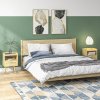 HOMCOM Bedside Tables Set of 2, Boho Styled Nightstand with Drawer, Storage Compartment and Rattan Accent, Side End Table for Bedroom, 40 x 30 x 60cm, Natural Wood Finish