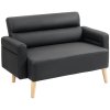 HOMCOM 2 Seater Sofa, Modern Faux Leather Couch Settee, Upholstered Small Sofa Loveseat with Wood Legs, Side Pocket for Living Room, Bedroom, Office, Black