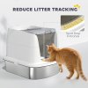 PawHut Stainless Steel Litter Box with Lid, Large Hooded Cat Litter Tray with Flip Cover, Metal Scoop, Deodoriser Bag, Non-Sticky, Odour Control and Easy Clean, White