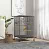 PawHut Bird Cage, Budgie Cage, Parrot Cage, with Rolling Stand, Stainless Steel Bowls, Swings, Removable Tray for Small Parrot, Budgie, Lovebird - Grey