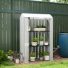 Outsunny 3 Tier Mini Greenhouse with Reinforced PE Cover, Portable Small Greenhouse with Roll-Up Door, 100 x 40 x 150cm, White