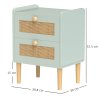 HOMCOM Bedroom Chest of Drawers, Boho Rattan Dresser with 2 Drawers, Storage Cabinet for Living Room, Hallway, Entryway, Olive Green