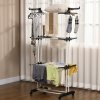 HOMCOM 4-Tier Clothes Airer, Foldable Clothes Drying Rack with Wheels and Wings, Steel Garment Laundry Rack for Indoor and Outdoor Use, Black