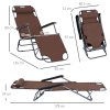 Outsunny 2 in 1 Folding Sun Lounger Reclining Garden Chair with 2-Level Adjustable Backrest, Outdoor Zero Gravity Recliner Garden Chair with Head Pillow and Armrests, Brown