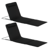 Outsunny Set of 2 Foldable Garden Beach Chair Mat Lightweight Outdoor Sun Lounger Seats Adjustable Back Metal Frame PE Fabric Head Pillow w/ Carry Bag, Black