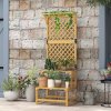 Outsunny 2 Tier Wooden Plant Stand with Trellis, Freestanding Raised Garden Bed for Climbing Plants, Planter Box to Grow Vegetables, Herbs and Flowers for Garden, Patio, Yellow