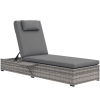 Outsunny Outdoor Patio PE Rattan Lounger with Cushion, 5-Level Reclining Wicker Rattan Sun Lounger with Tea Tray, for Poolside, Patio, Deck, 120kg Weight Capacity, Grey