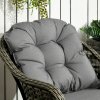 Outsunny 3 Pieces Rattan Bistro Set, Wicker Garden Bistro Set, Glass Top Balcony Table and Chairs with Cushions for Outdoor, Patio, Balcony, Grey