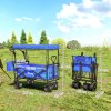 Outsunny 120L Festival Trolley on Wheels, Folding Camping Trolley Cart with Removable Canopy, All-Terrain Wheels, Adjustable Handle and Side Pockets for Garden Beach Fishing Shopping, Blue