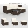 Outsunny 5 Piece Rattan Garden Furniture Set with Gas Fire Pit Table, 4 Seater Outdoor Sectional Sofa Set with Footstool and Removable Cushions, Modular Combination, Brown and Cream White