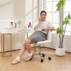 HOMCOM PU Leather Armless Office Chair, Modern Vanity Computer Swivel Chair with Rolling Wheels and Adjustable Height for Home Study, Bedroom, White