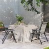 Outsunny Set of 2 Folding Chair, Garden Chair Set with Breathable Mesh Back and Seat, Outdoor Camping Chairs with Armrests, Steel Frame for Deck Balcony, Black and Grey