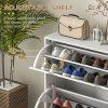 HOMCOM 2 Drawers Entryway Shoe Cabinet, Narrow Shoe Storage Cabinet with 2 Flip Drawers, Louvred Door Design and Adjustable Shelves for 16 Pairs of Shoes, White