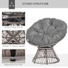 Outsunny 360 Swivel Rattan Papasan Moon Bowl Chair Round Lounge Garden Wicker Basket Seat with Padded Cushion Oversized for Outdoor Indoor, Grey