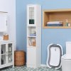 kleankin Tall Bathroom Storage Cabinet with Mirror, Narrow Bathroom Unit, Freestanding Bathroom Cupboard with Adjustable Shelves and 2 Doors, White