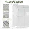 Outsunny Walk-In Lean to Wall Greenhouse with Windows and Doors, Outdoor Green House with 3 Tiers 4 Wired Shelves, 200L x 100W x 215Hcm, White