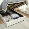HOMCOM Double Ottoman Bed Frame, 4ft6 Gas Lift Storage Bed with 2-Level Adjustable Velvet Upholstered Headboard, Wheeled Drawer and Wooden Slats, No Mattress, Cream White