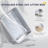 PawHut Stainless Steel Cat Litter Box, Extra Large Metal Cat Litter Tray with Lid, Scoop, Filter Bags, White