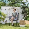 Outsunny Rattan Egg Chair Outdoor Indoor Wicker Chair with Thickened Cushion and Headrest, Standing Garden Egg Chair with Cup Holder, Metal Frame for Patio, Balcony, Grey